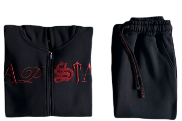 SCRIP ZIP-THOUGH HOODIE TRACKSUIT-BLACK /ZINFANDEL
