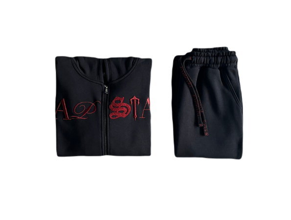 SCRIP ZIP-THOUGH HOODIE TRACKSUIT-BLACK /ZINFANDEL