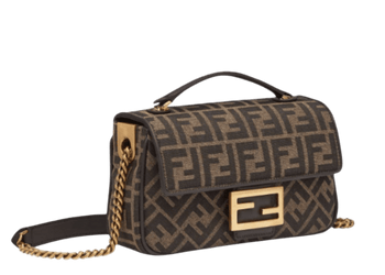 BORSA BAGUETTA CHAIN MIDI IN TESSUTO JACQUARD FF MARRONE
