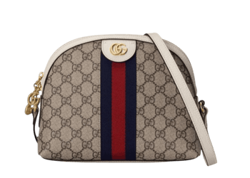 BORSA SPALLA DONNA OPHIDIA GG SUPREME PICCOLA BEIGE ED EBANO