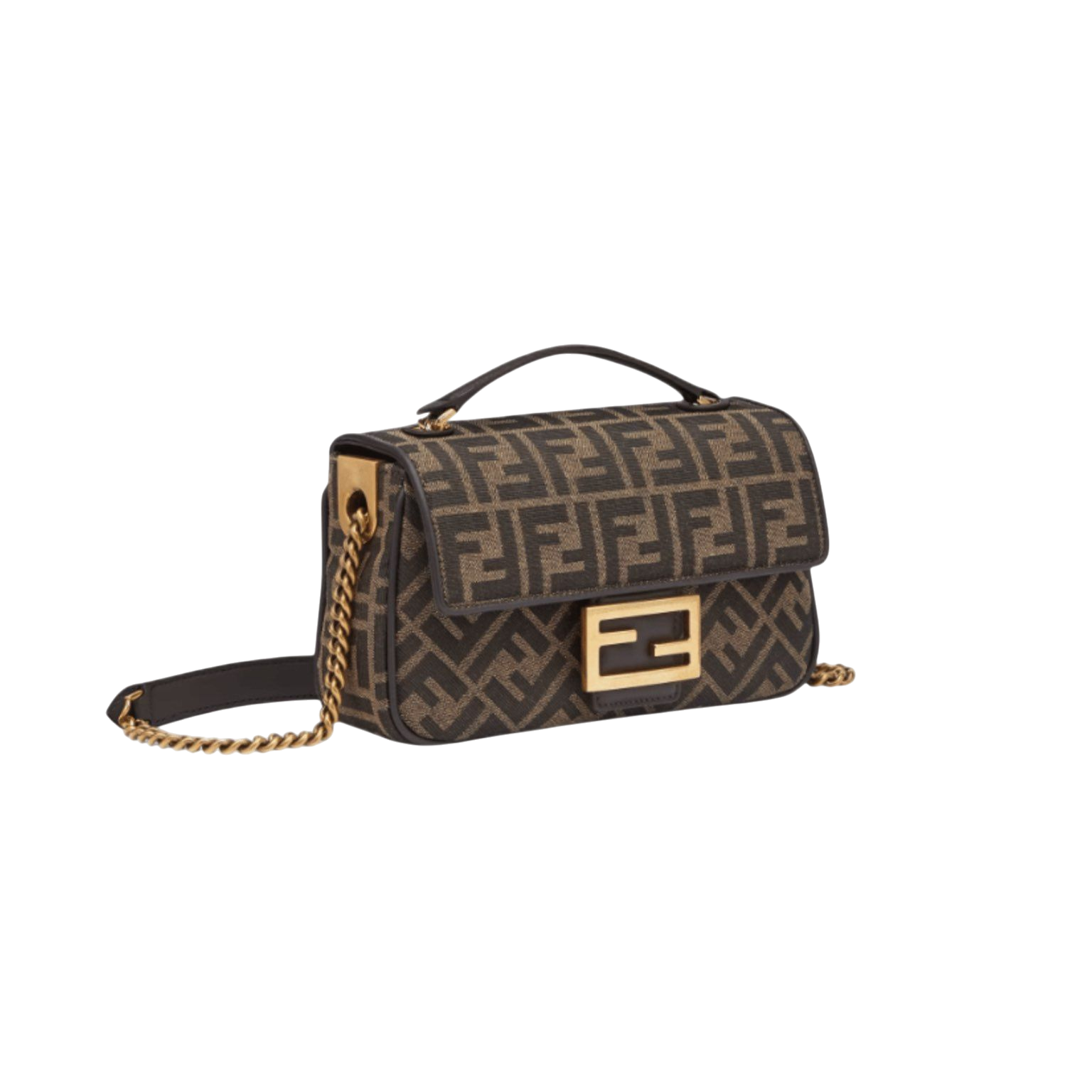 BORSA BAGUETTA CHAIN MIDI IN TESSUTO JACQUARD FF MARRONE