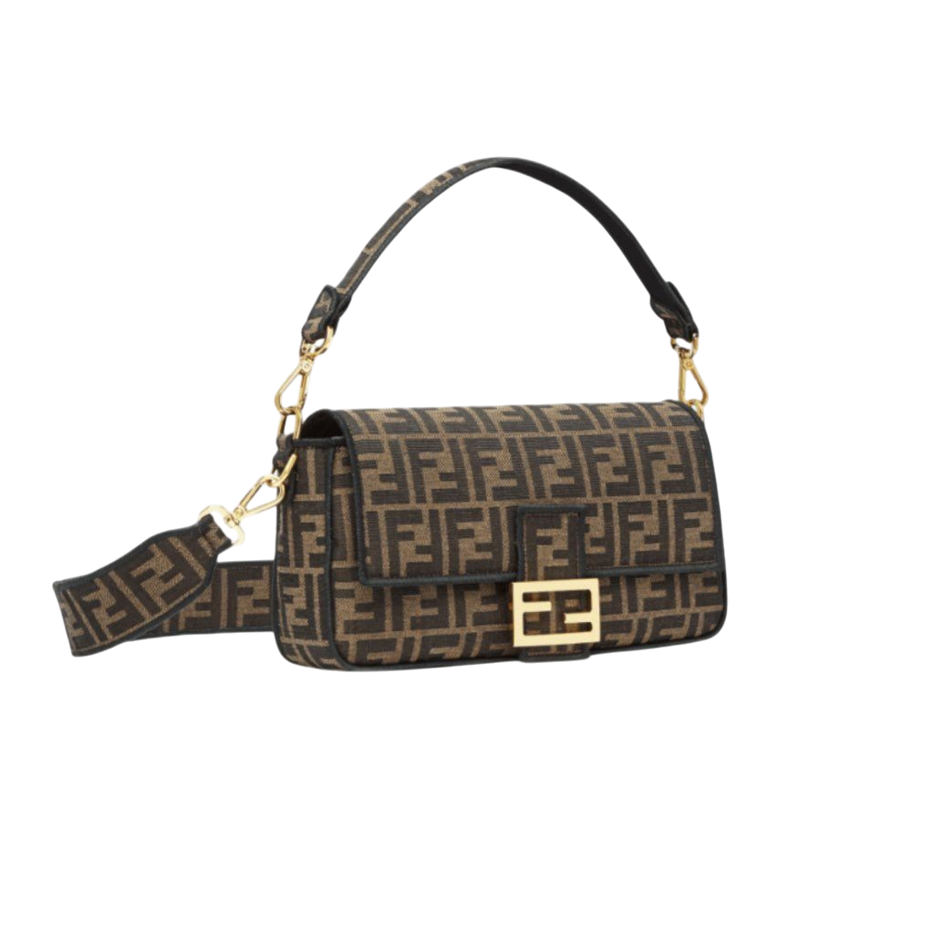 BORSA BAGUETTA  IN TESSUTO JACQUARD FF MARRONE
