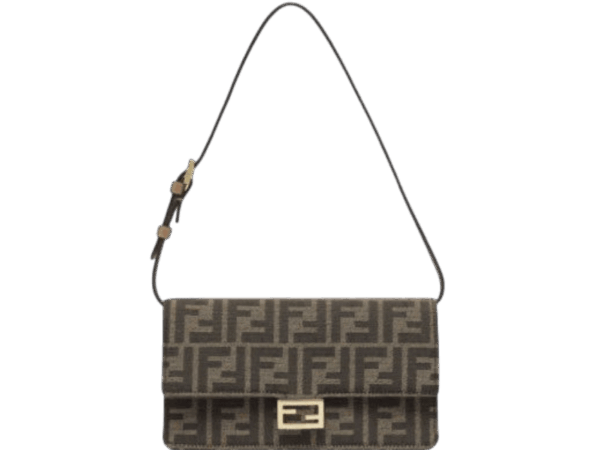 PORTAFOGLIO A CATENA BAGUETTE IN TESSUTO FF MARRONE