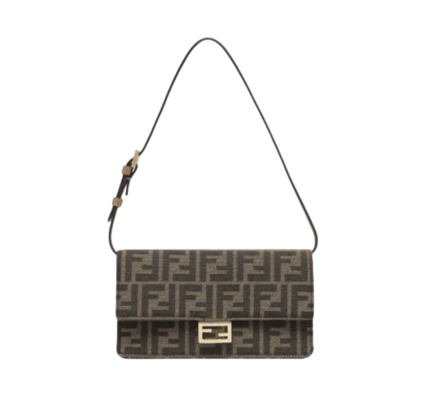 PORTAFOGLIO A CATENA BAGUETTE IN TESSUTO FF MARRONE