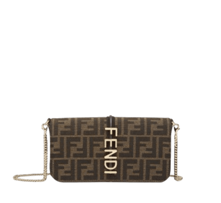 PORTAFOGLIO A CATENA FENDIGRAPHY IN TESSUTO FF MARRONE