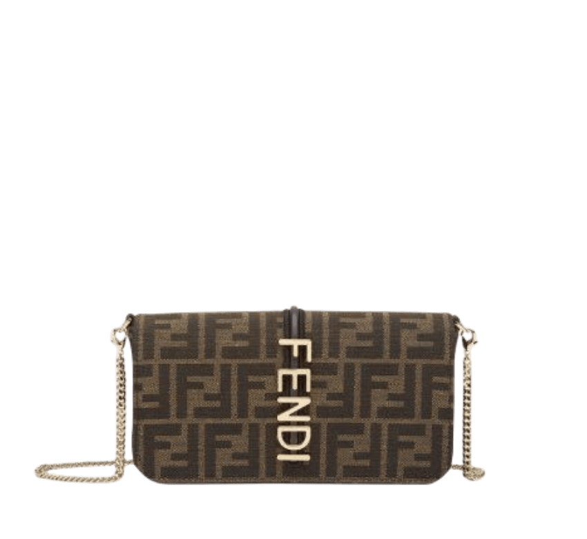 PORTAFOGLIO A CATENA FENDIGRAPHY IN TESSUTO FF MARRONE