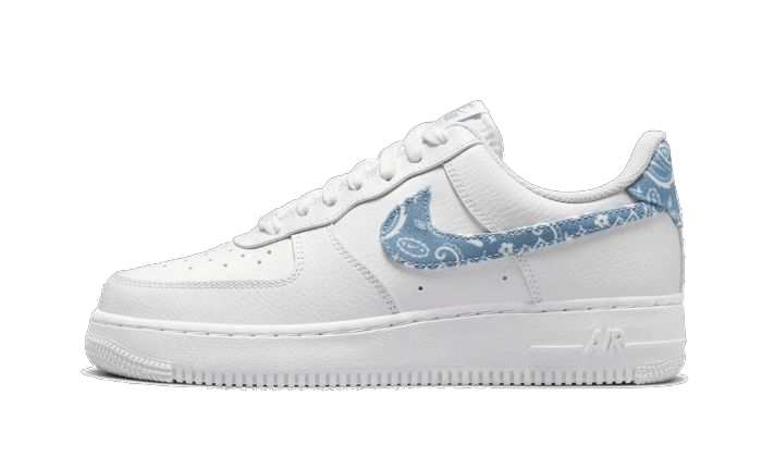 AF1 07 ESSENTIALS WHITE WORN BLUE PAISLEy