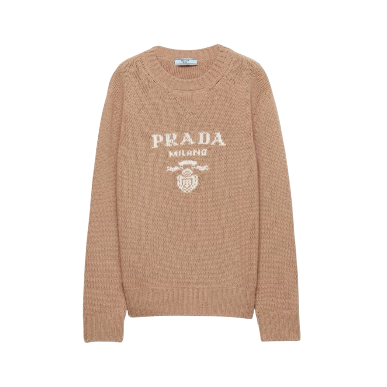 CARDIGAN - PRADA GIROCOLLO IN LANA CASHMERE CON LOGO