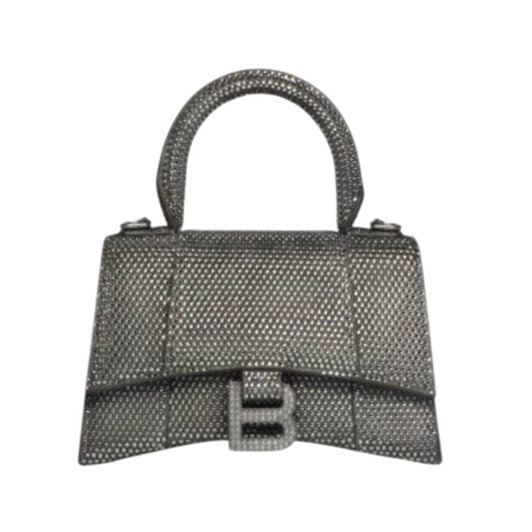 BORSA - BALENCIAGA HOURGLASS XS CON MANICO ARGENTO/GRIGIO