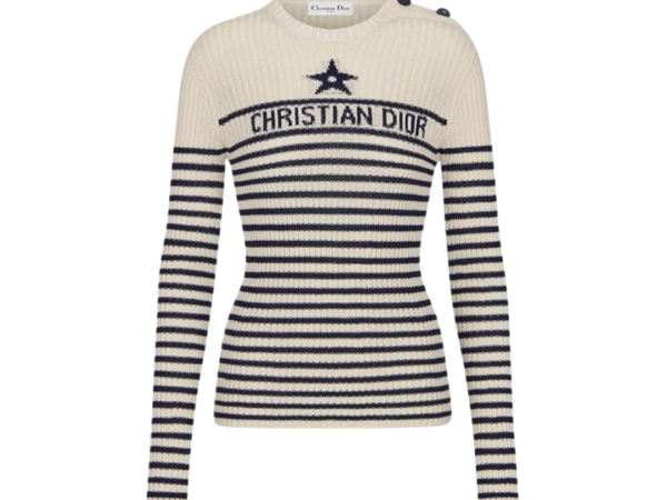 MAGLIONE - DIOR IN COTONE ÉCRU/BLU NAVY