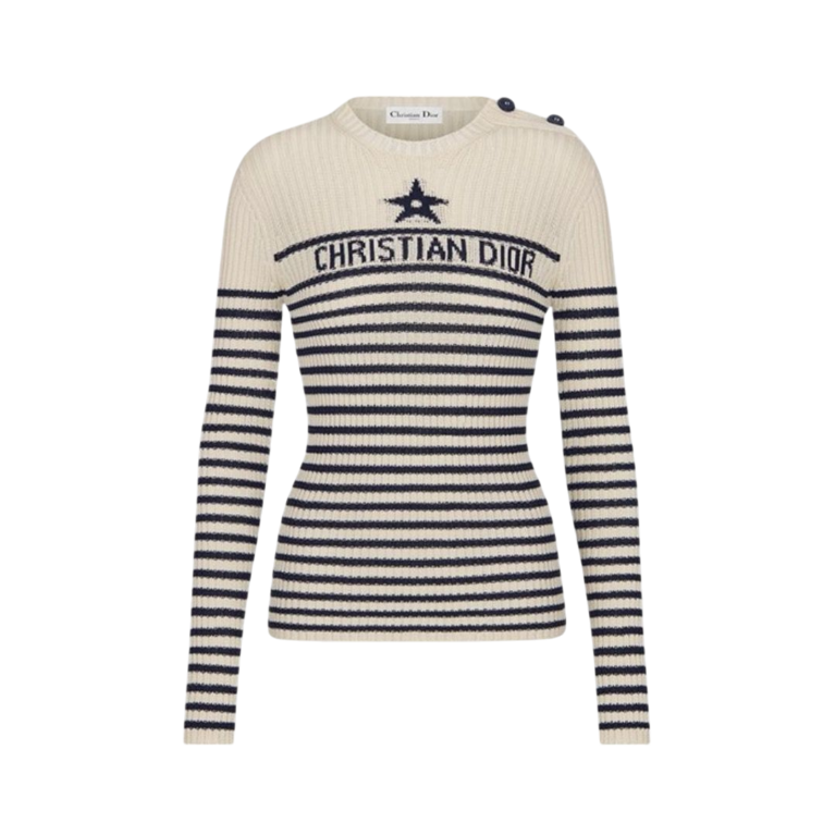 MAGLIONE - DIOR IN COTONE ÉCRU/BLU NAVY