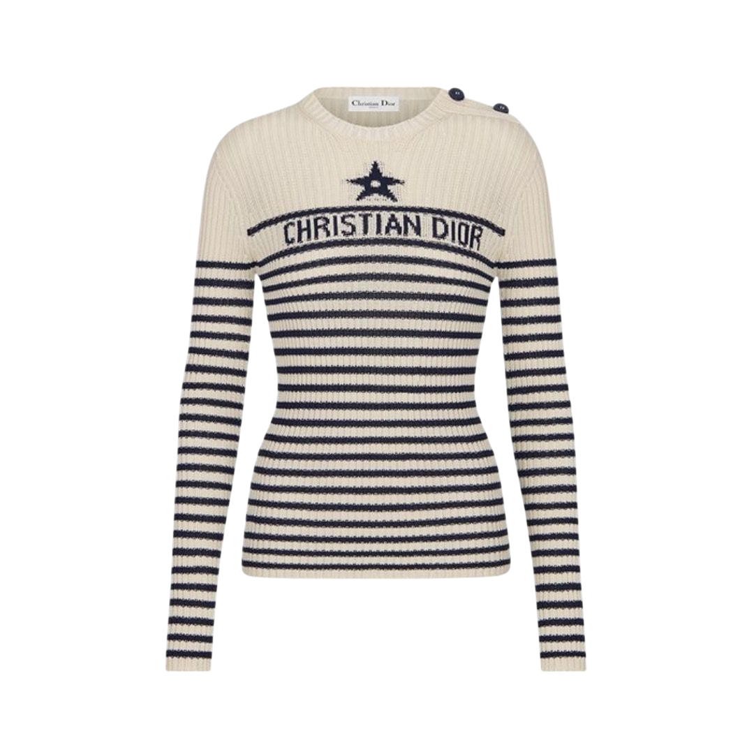 MAGLIONE - DIOR IN COTONE ÉCRU/BLU NAVY