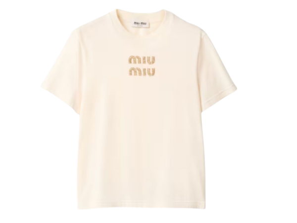 T-SHIRT - MIU MIU IN JERSEY COLORE NATURALE