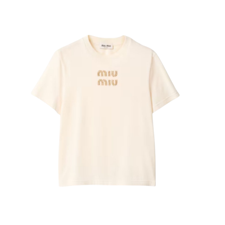 T-SHIRT - MIU MIU IN JERSEY COLORE NATURALE