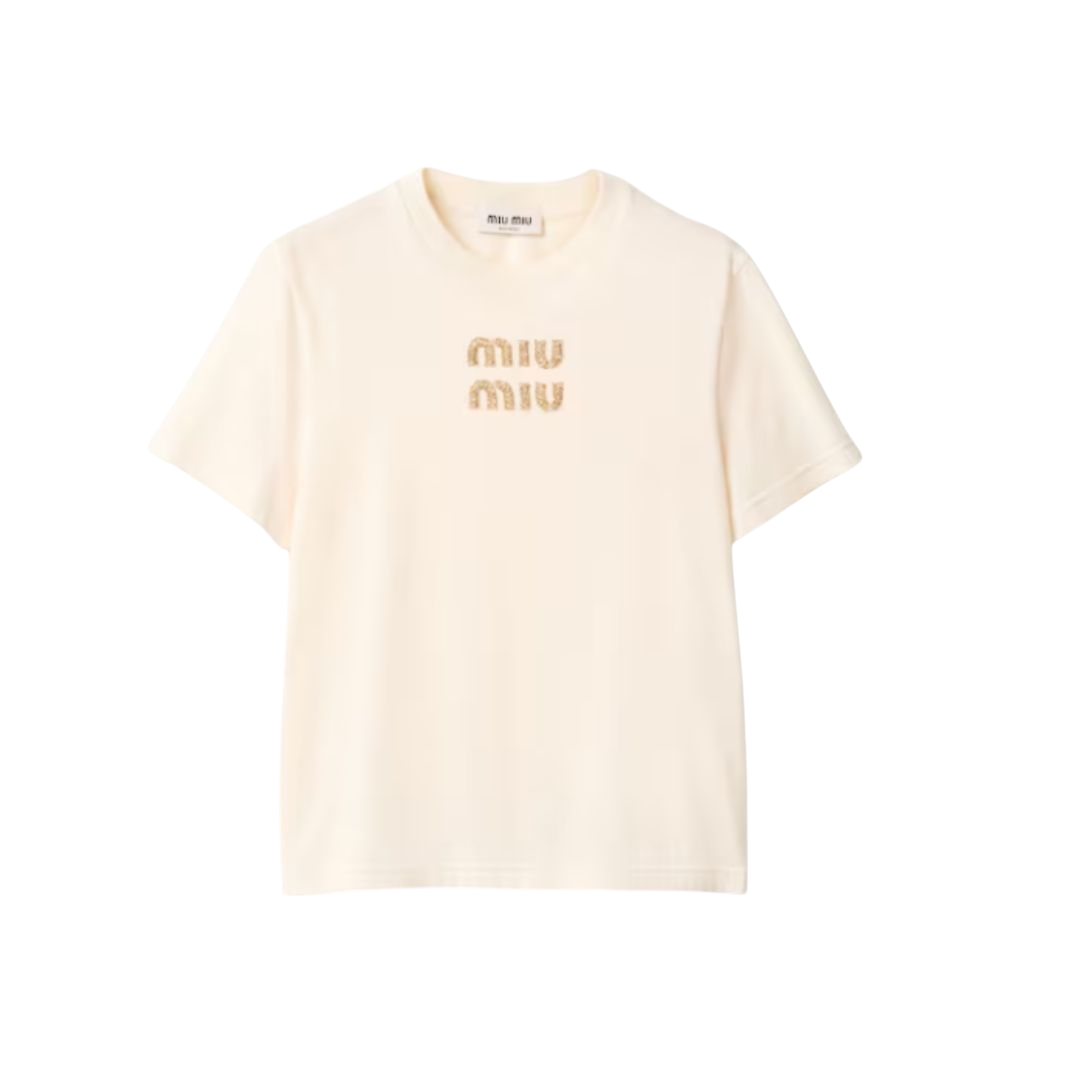 T-SHIRT - MIU MIU IN JERSEY COLORE NATURALE