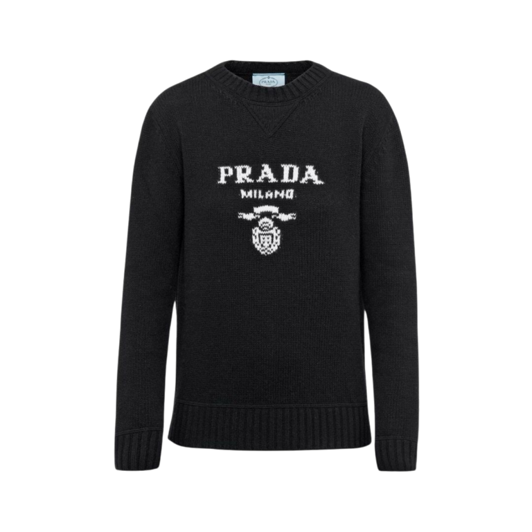 CARDIGAN - PRADA GIROCOLLO IN LANA CASHMERE CON LOGO