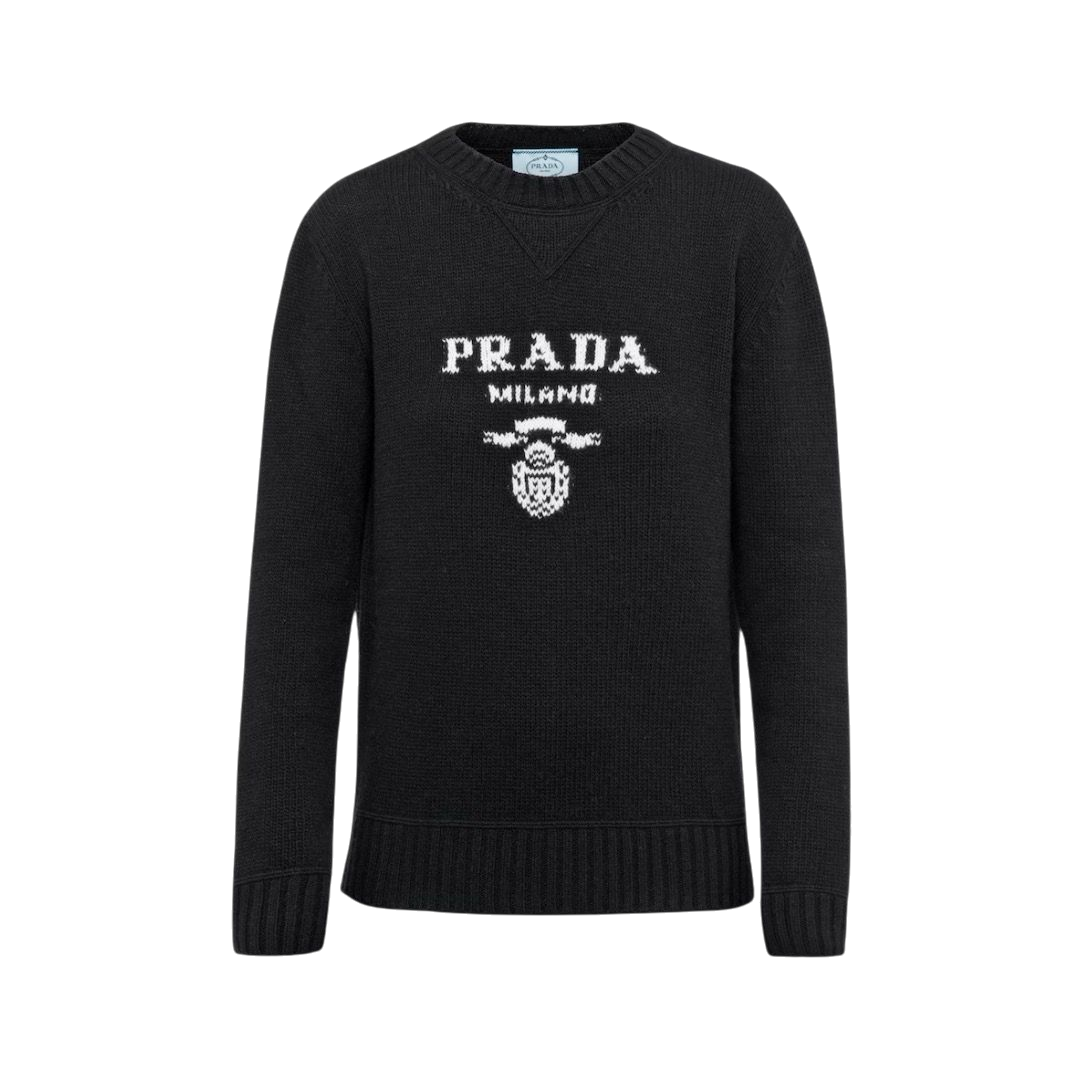 CARDIGAN - PRADA GIROCOLLO IN LANA CASHMERE CON LOGO