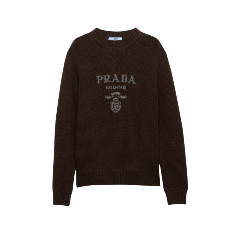 CARDIGAN - PRADA GIROCOLLO IN LANA CASHMERE CON LOGO