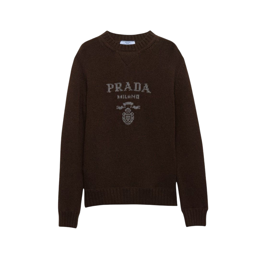 CARDIGAN - PRADA GIROCOLLO IN LANA CASHMERE CON LOGO