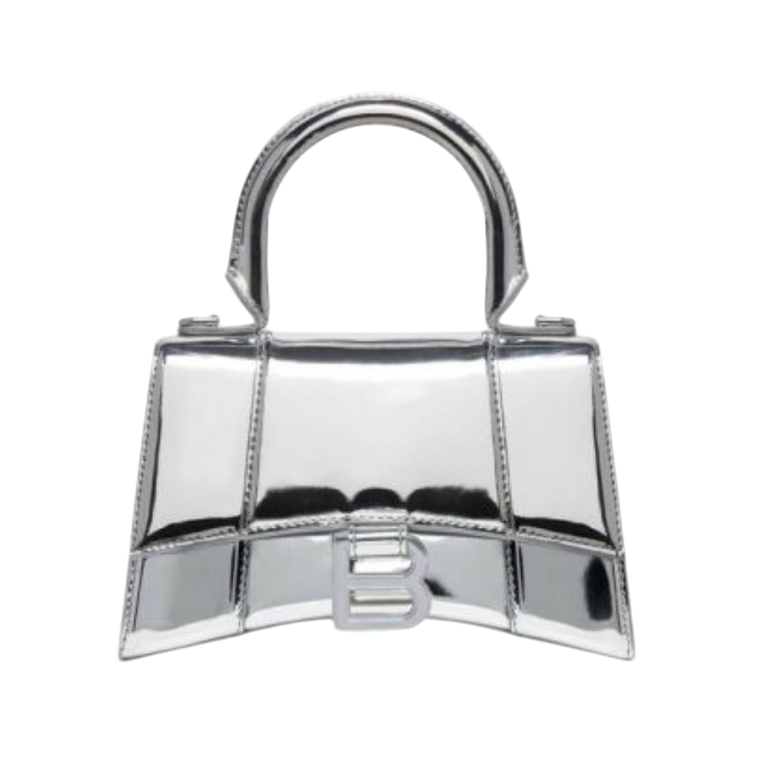 BORSA - BALENCIAGA HOURGLASS XS CON MANICO ARGENTO METALIZZATA