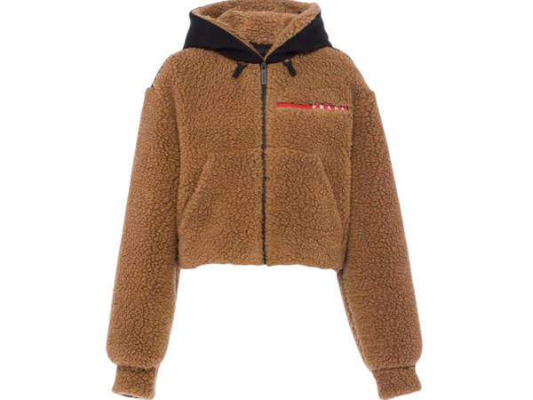 JACKET PRADA CORTA IN PILE CAMMELLO/NERO