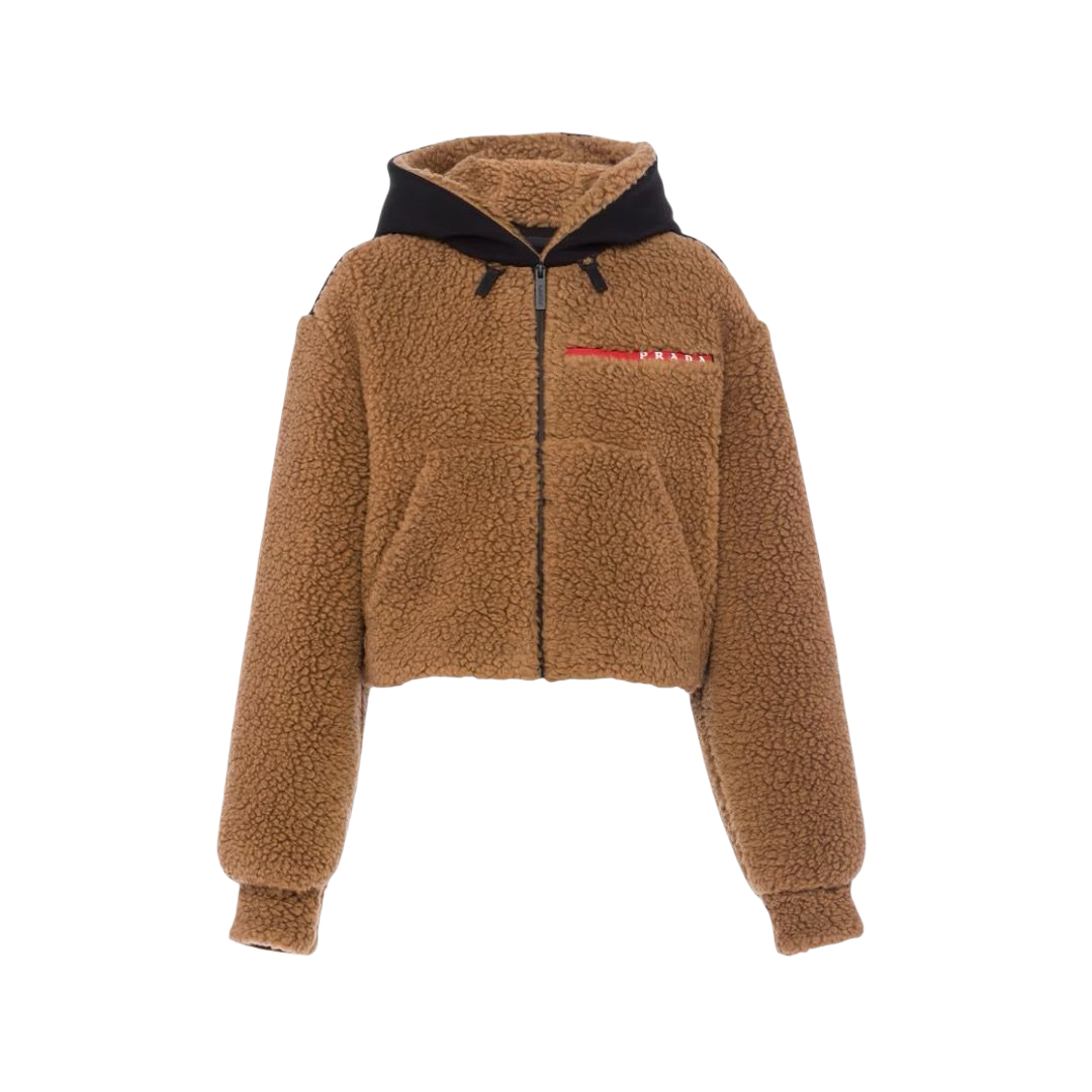 JACKET PRADA CORTA IN PILE CAMMELLO/NERO