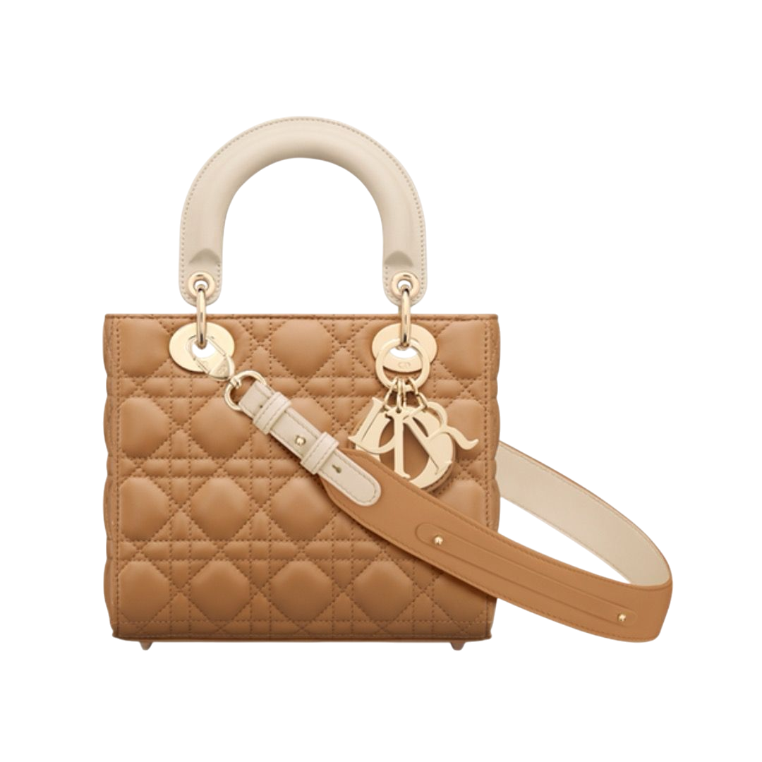 BORSA - DIOR LAMBSKIN CANNETÈ BICOLOR MARRONE/AVORIO POLVEROSO