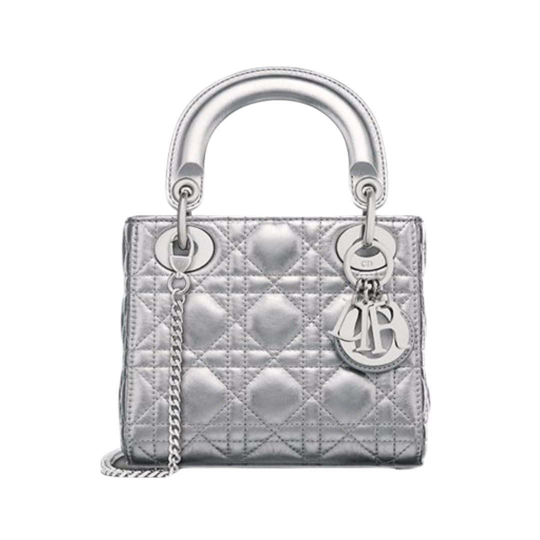BORSA - DIOR LAMBSKIN CANNETÈ GRIGIO ARGENTO METALLICO