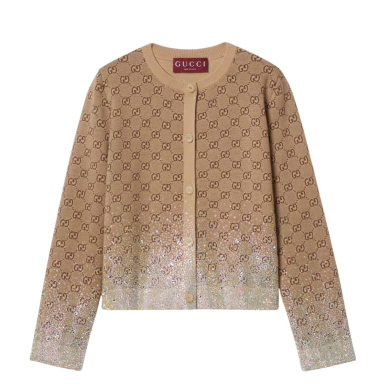 CARDIGAN - GUCCI JACQUARD BEIGE/MARRONE
