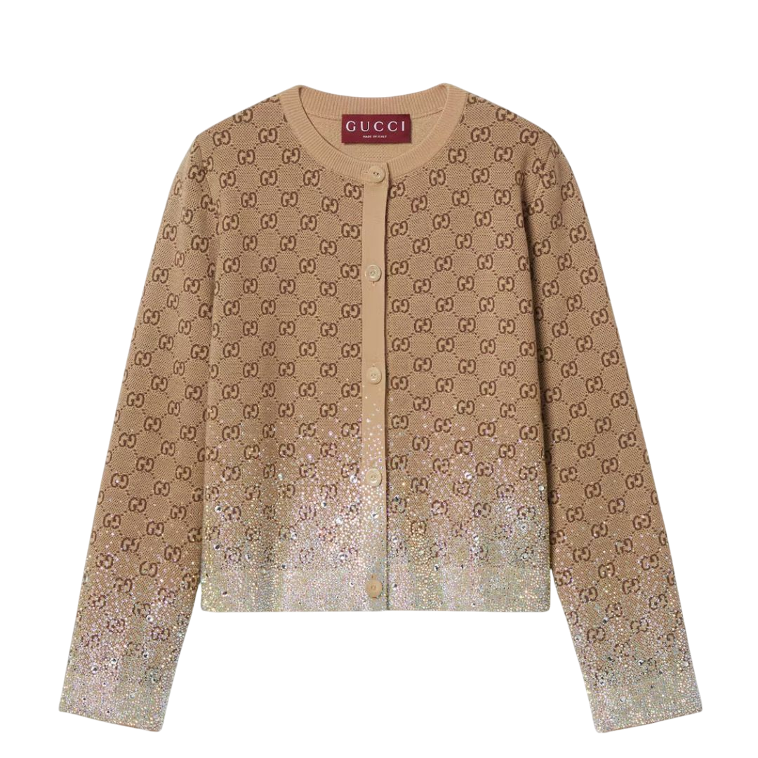CARDIGAN - GUCCI JACQUARD BEIGE/MARRONE