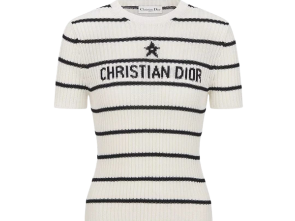 MAGLIONE - DIOR IN COTONE A COSTE ÉCRU/BLU NAVY