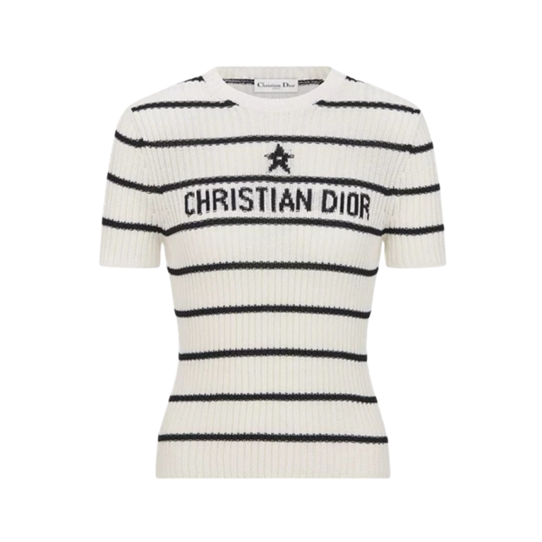 MAGLIONE - DIOR IN COTONE A COSTE ÉCRU/BLU NAVY