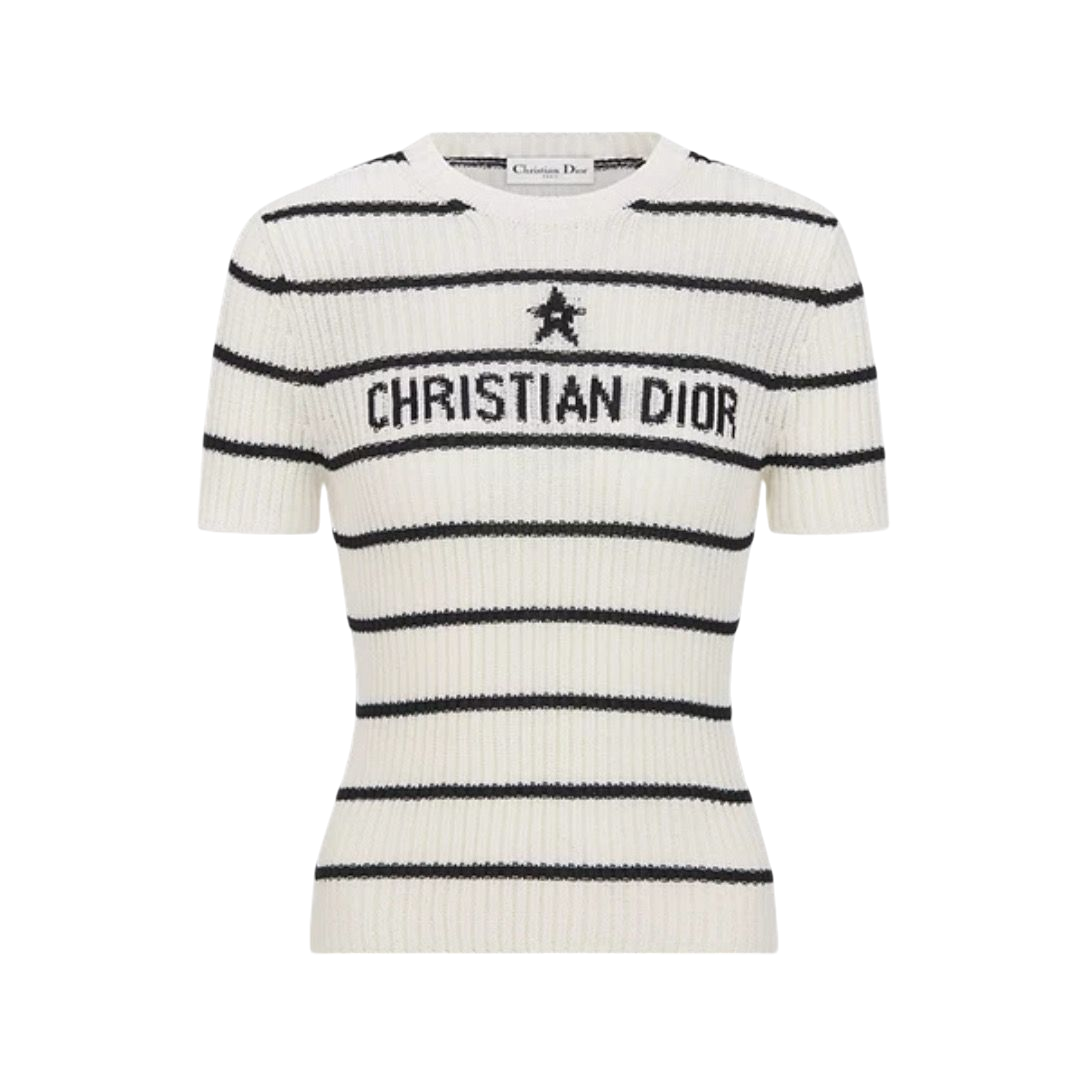 MAGLIONE - DIOR IN COTONE A COSTE ÉCRU/BLU NAVY
