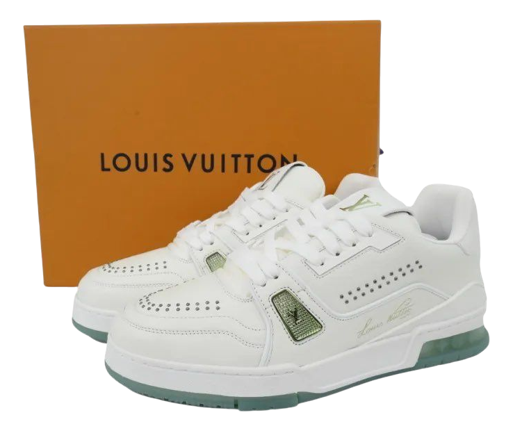 TRAINER LV WHITE GREEN RIVETS