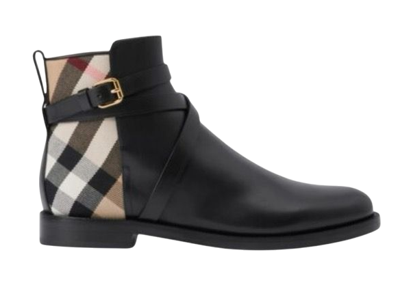 STIVALI - BURBERRY ALLA CAVIGLIA CON INSERTI A QUADRI NERO MARRONE