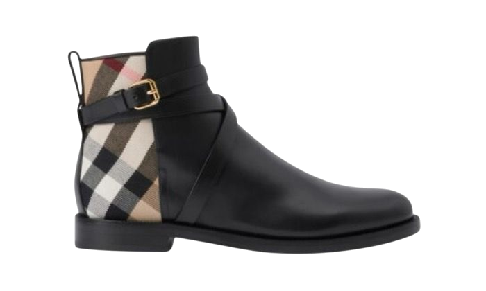 STIVALI - BURBERRY ALLA CAVIGLIA CON INSERTI A QUADRI NERO MARRONE