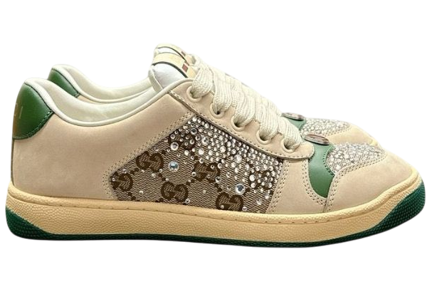 SCARPE - GUCCI SCAMOSCIATO BEIGE/VERDE CON CRISTALLI DECORATI