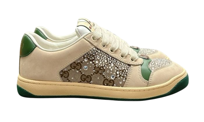 SCARPE - GUCCI SCAMOSCIATO BEIGE/VERDE CON CRISTALLI DECORATI