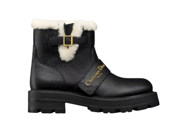 STIVALI - DIOR IN VITELLO NERO E MONTONE BIANCO