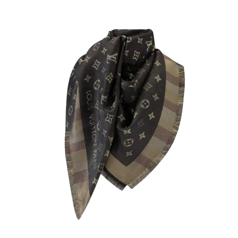 FOULAR - LOUIS VUITTON SETA LUCIDA CON MOTIVO MONOGRAM MARRONE