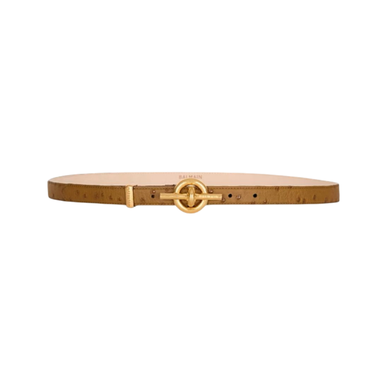 CINTURA - BALMAIN T-BAR IN VITELLO MARRONE