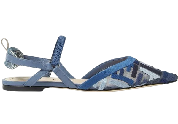 SANDALI - FENDI BALLERINE SLINGBACK IN RETE BLU CON RICAMO FF
