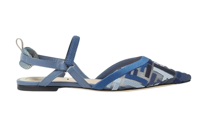 SANDALI - FENDI BALLERINE SLINGBACK IN RETE BLU CON RICAMO FF